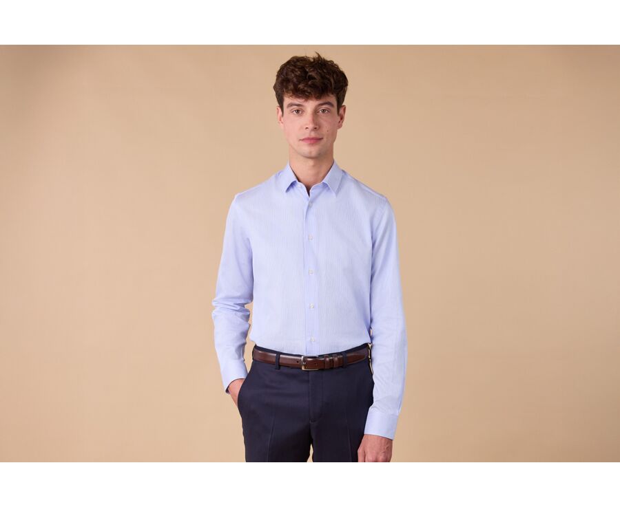 Chemise Twill homme - Rayures Bleu Clair Et Blanc - DUNANT CLASSIC