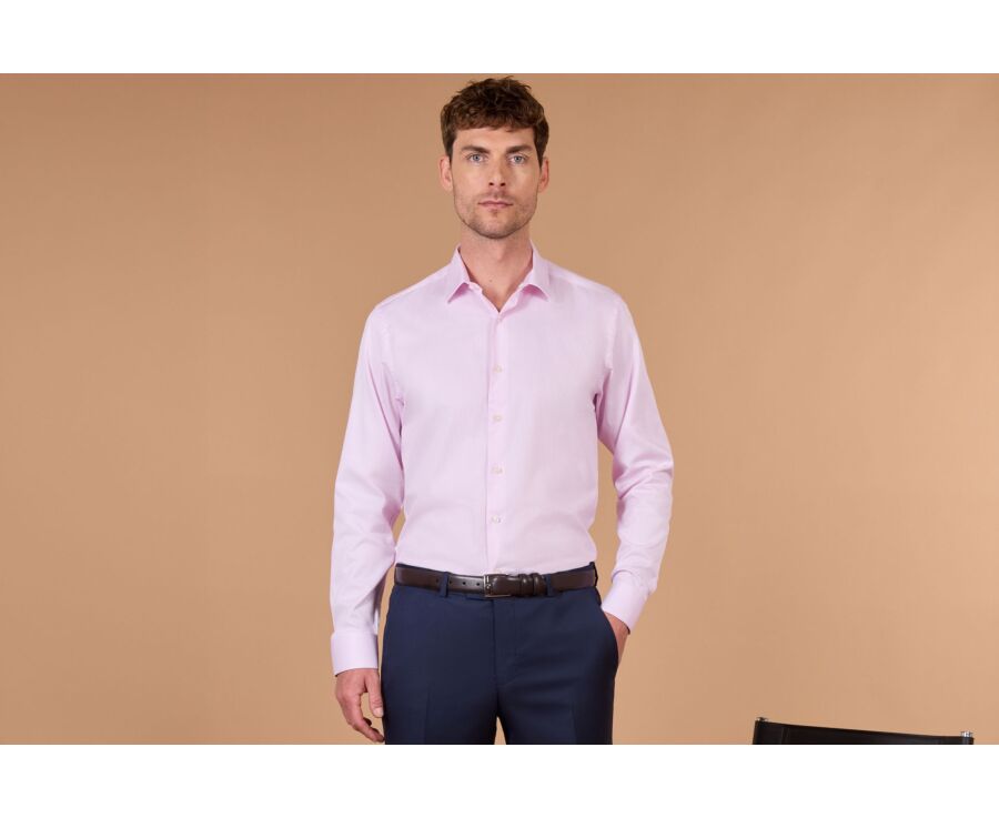 Chemise homme à fines rayures roses et blanches - DUNANT CLASSIC