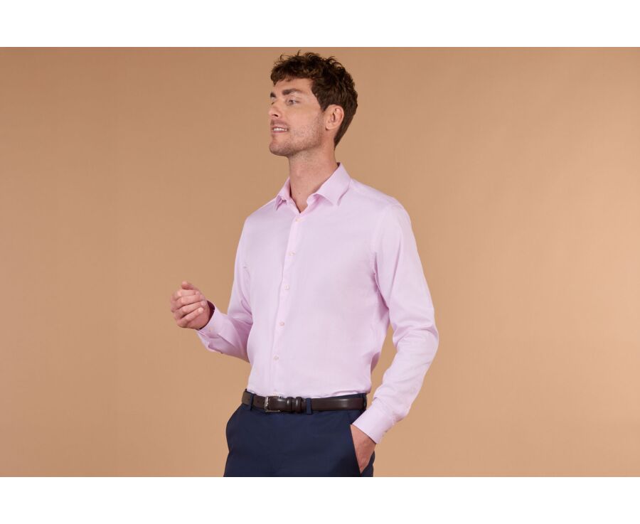 Chemise homme à fines rayures roses et blanches - DUNANT CLASSIC