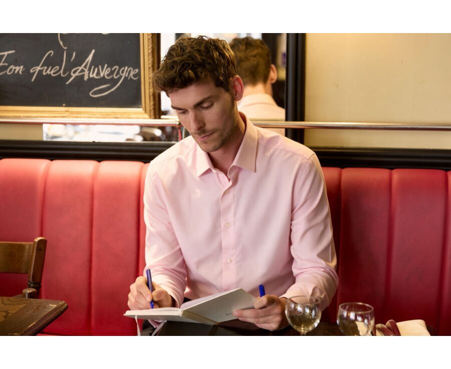 Chemise homme à fines rayures roses et blanches - DUNANT CLASSIC