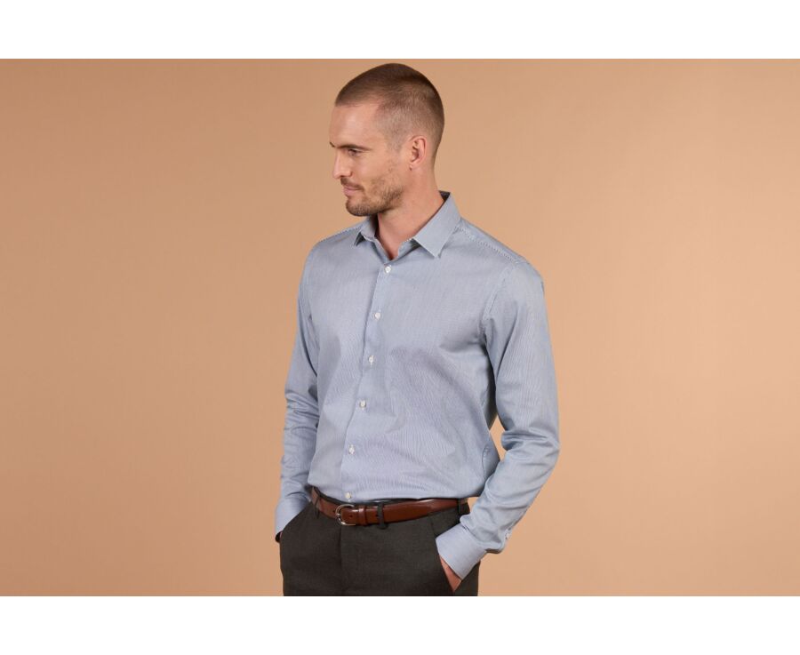 Chemise homme à rayures vertes et blanches en twill - DUNANT CLASSIC