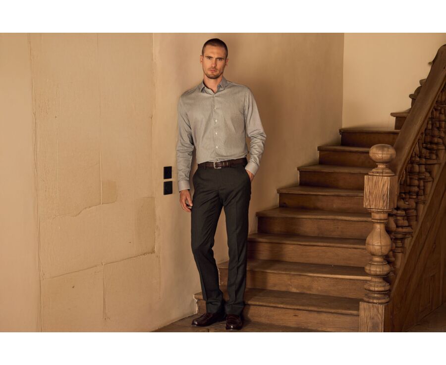 Chemise homme à rayures vertes et blanches en twill - DUNANT CLASSIC