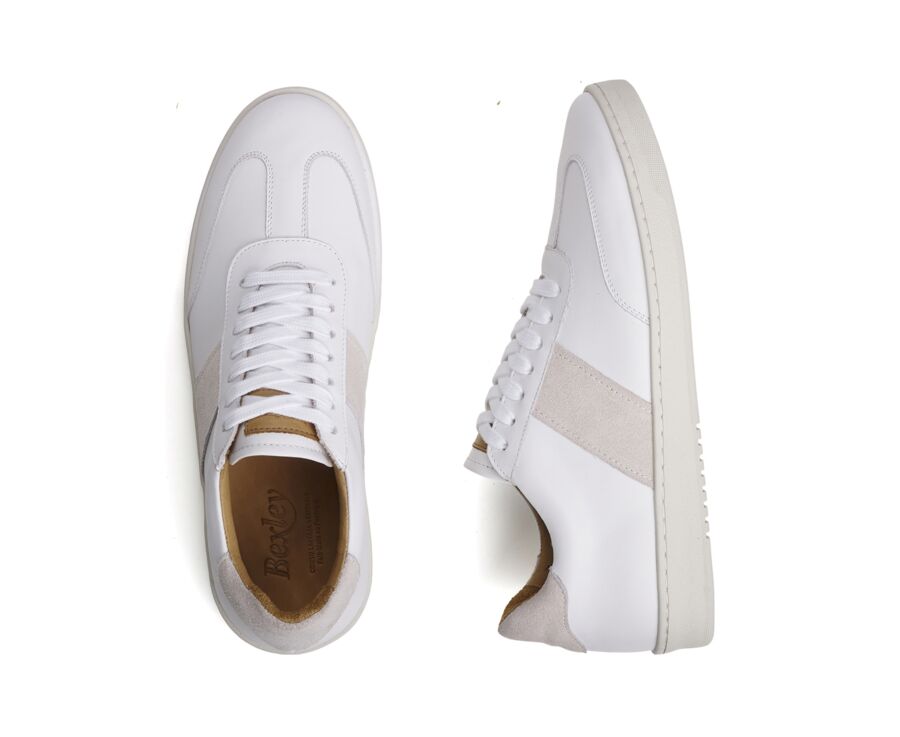 Sneakers cuir homme - Blanc et Velours Ecru - NANGKITA