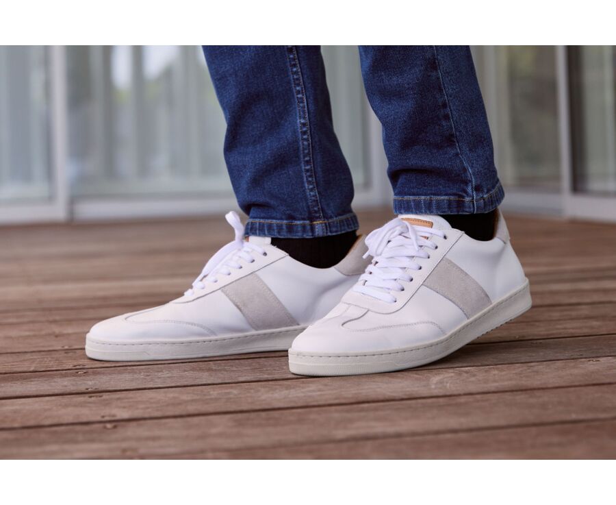 Sneakers cuir homme - Blanc et Velours Ecru - NANGKITA