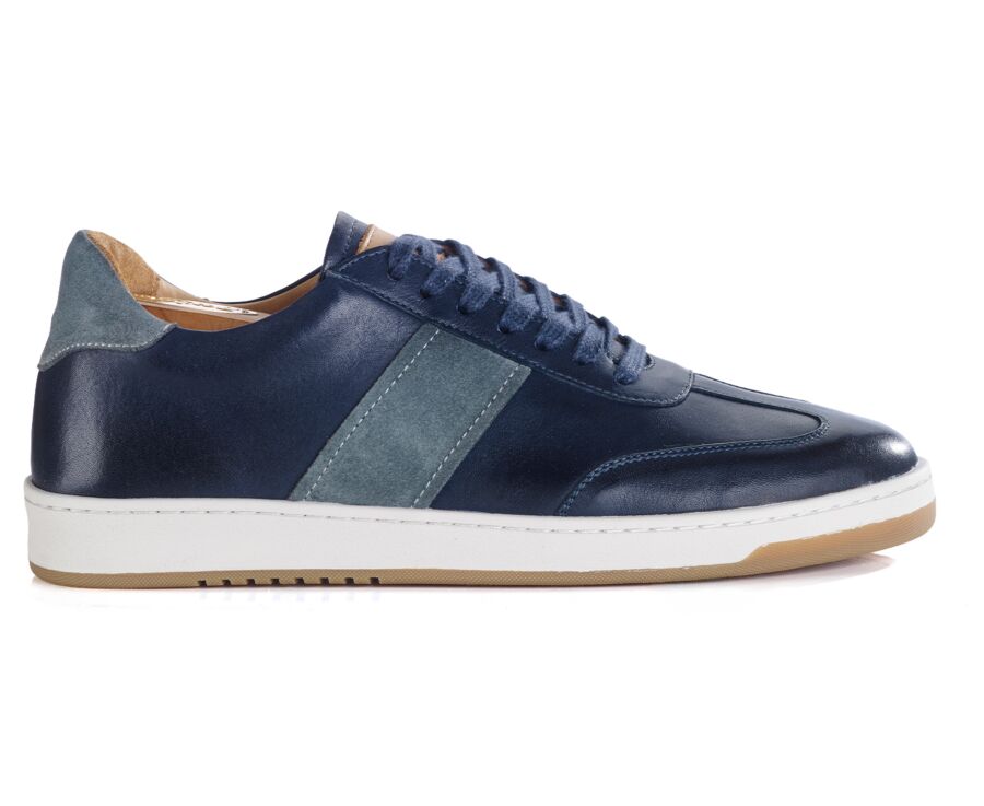 Sneakers cuir homme - Navy Patiné et Velours Gris - NANGKITA