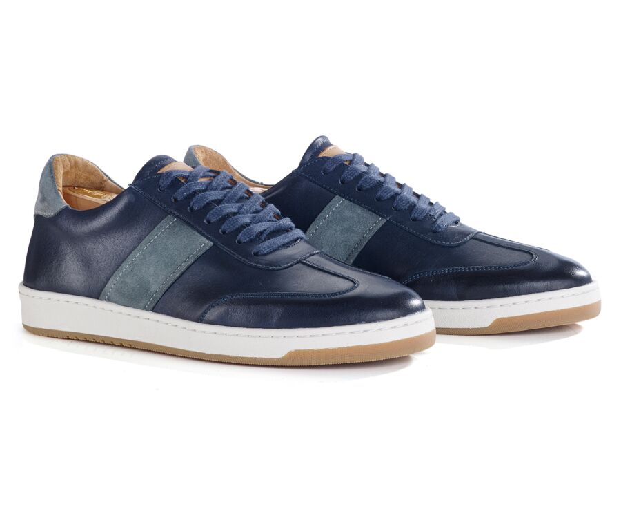 Sneakers cuir homme - Navy Patiné et Velours Gris - NANGKITA