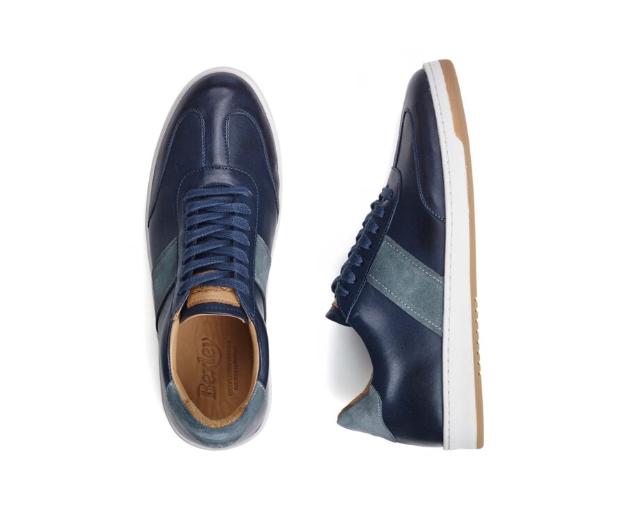 Sneakers cuir homme - Navy Patiné et Velours Gris - NANGKITA