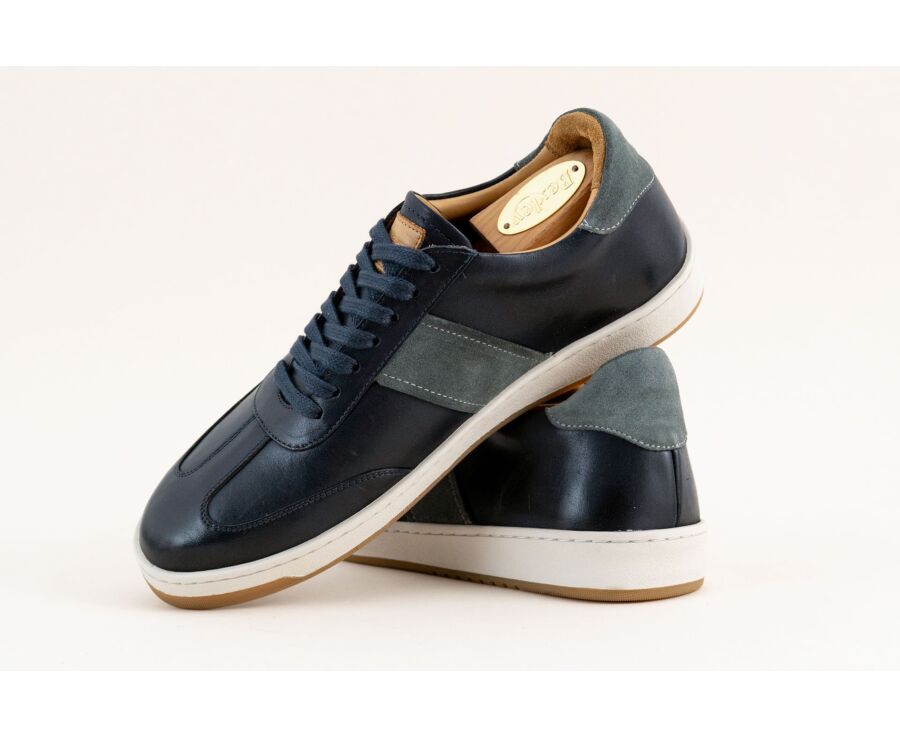 Sneakers cuir homme - Navy Patiné et Velours Gris - NANGKITA