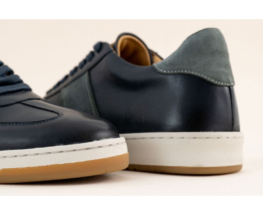 Sneakers cuir homme - Navy Patiné et Velours Gris - NANGKITA