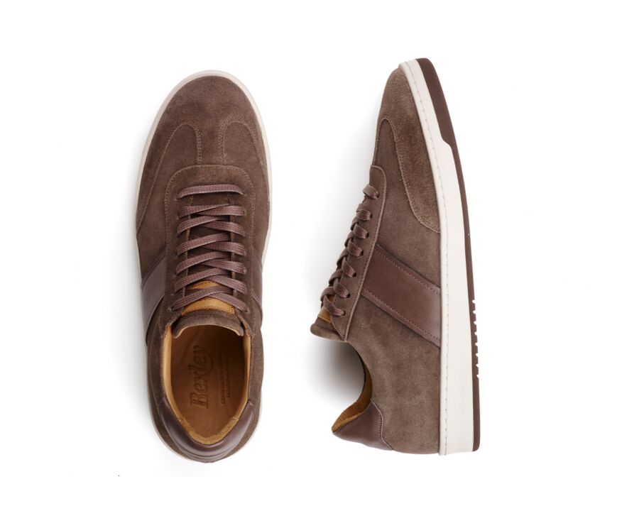 Sneakers cuir homme - Velours Taupe et Marron - NANGKITA