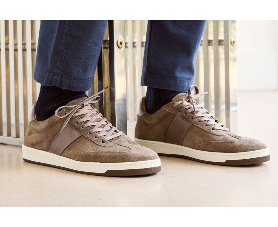 Sneakers cuir homme - Velours Taupe et Marron - NANGKITA