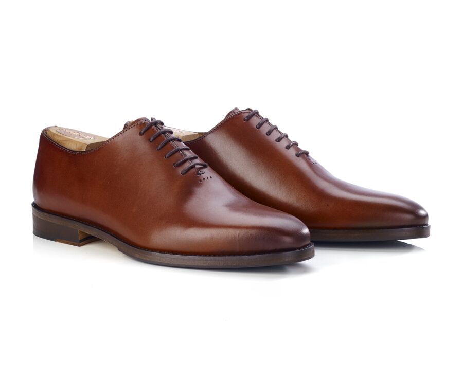 Richelieu homme Cognac Patiné  - semelle cuir avec patin - CARNEGIE PATIN