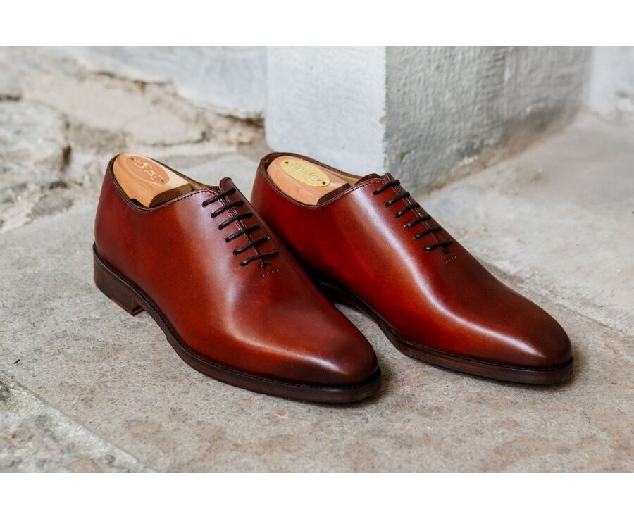 Richelieu homme Cognac Patiné  - semelle cuir avec patin - CARNEGIE PATIN