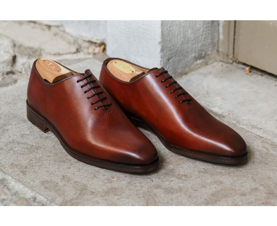 Richelieu homme Cognac Patiné  - semelle cuir avec patin - CARNEGIE PATIN