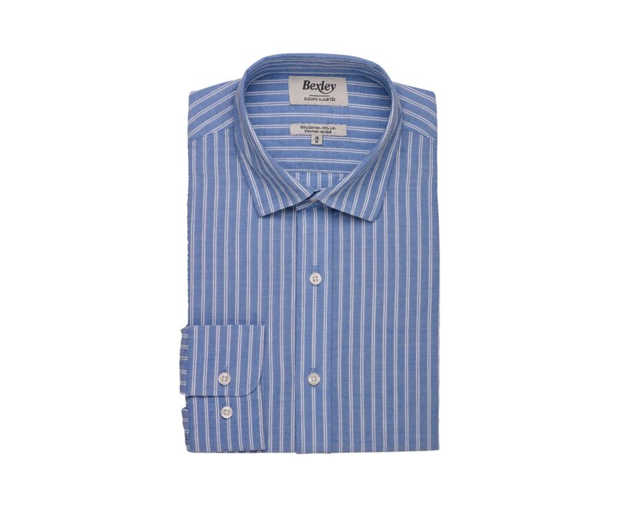 Chemise homme bleue à fines rayures blanches - FOLBERT