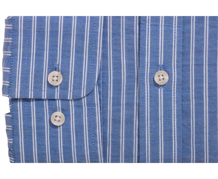 Chemise homme bleue à fines rayures blanches - FOLBERT