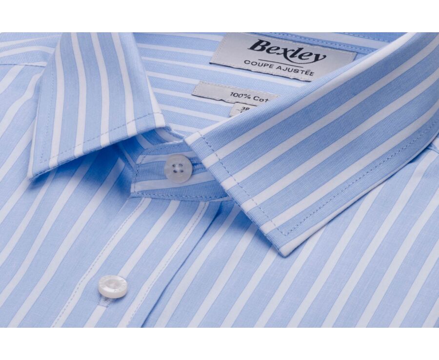 Chemise homme bleu ciel à fines rayures blanches - NIZIER