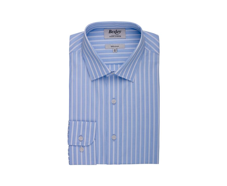 Chemise homme bleu ciel à fines rayures blanches - NIZIER