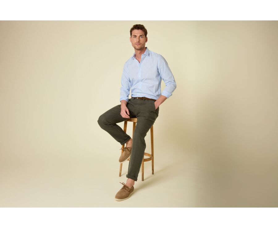 Chemise homme bleu ciel à fines rayures blanches - NIZIER