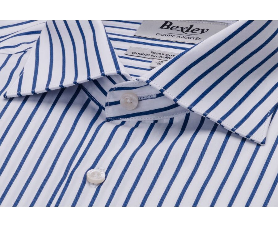 Chemise à rayures 100% coton - Blanc et Bleu - DAVIDE CLASSIC