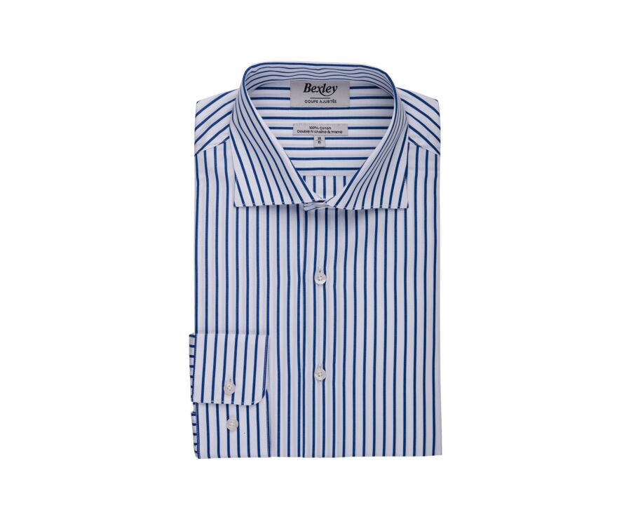 Chemise à rayures 100% coton - Blanc et Bleu - DAVIDE CLASSIC