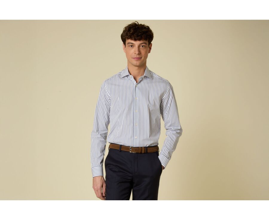 Chemise blanche à fines rayures bleues - DAVIDE CLASSIC