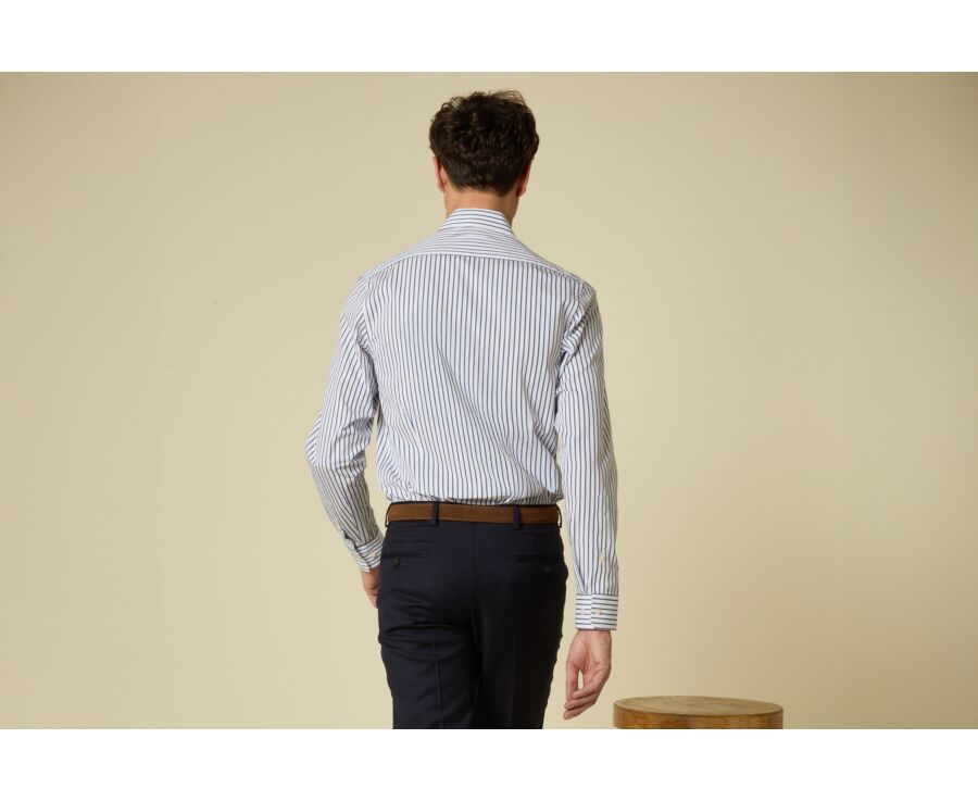 Chemise à rayures 100% coton - Blanc et Bleu - DAVIDE CLASSIC