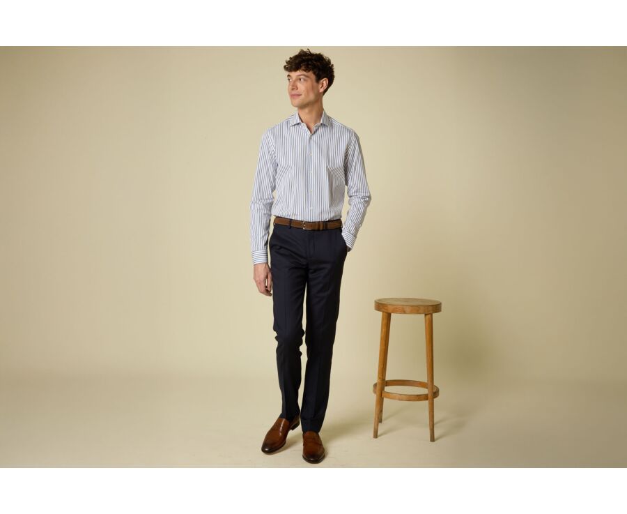 Chemise à rayures 100% coton - Blanc et Bleu - DAVIDE CLASSIC
