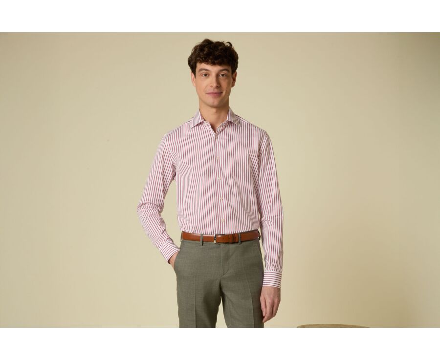 Chemise à rayures 100% coton - Blanc et Rouge - DAVIDE CLASSIC
