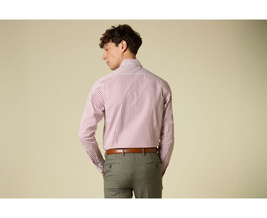 Chemise à rayures 100% coton - Blanc et Rouge - DAVIDE CLASSIC