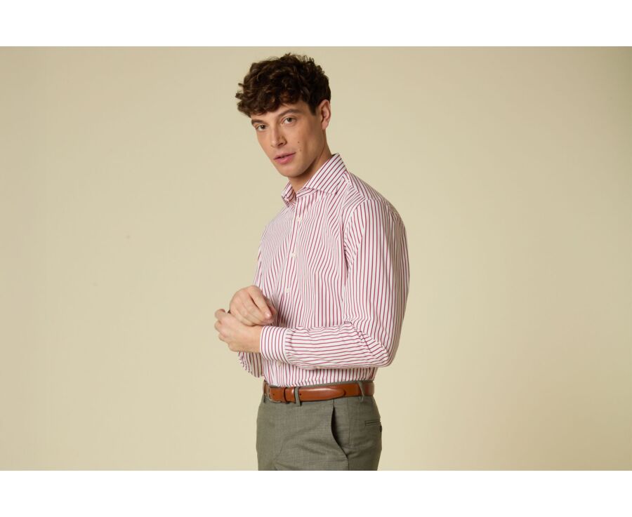 Chemise à rayures 100% coton - Blanc et Rouge - DAVIDE CLASSIC