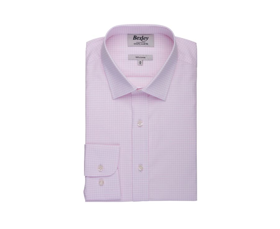 Chemise homme coupe ajustée à carreaux fins rose clair - VIBERT