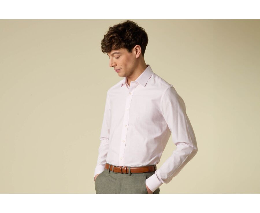 Chemise homme coupe ajustée à carreaux fins rose clair - VIBERT