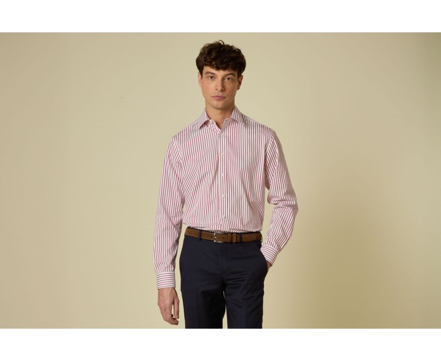 Chemise homme blanche à fines rayures rouges - MILFRED