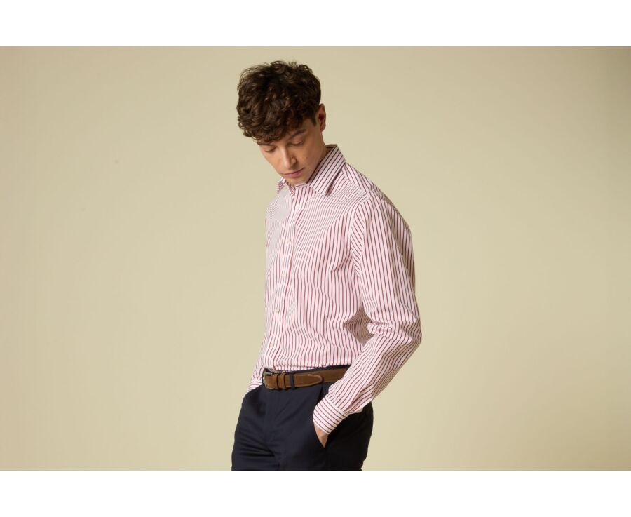 Chemise homme blanche à fines rayures rouges - MILFRED