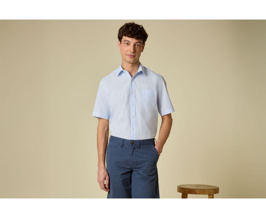 Chemise manches courtes rayée - Bleu Clair Et Blanc - MAZAIRE