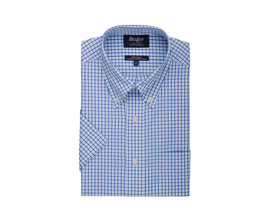 Chemise coton blanche à petits carreaux Bleu Et Blanc - GRAYSON MC