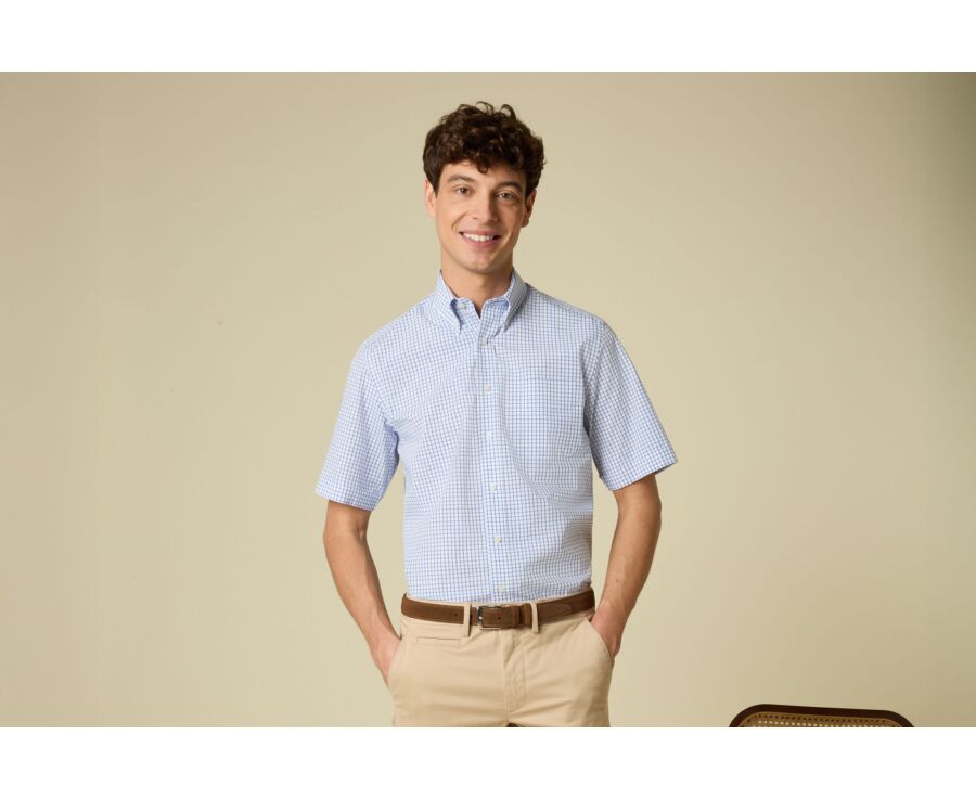 Chemise coton blanche à petits carreaux Bleu Et Blanc - GRAYSON MC