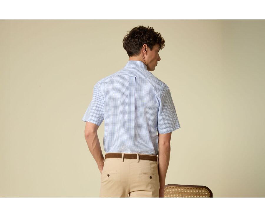 Chemise coton blanche à petits carreaux Bleu Et Blanc - GRAYSON MC