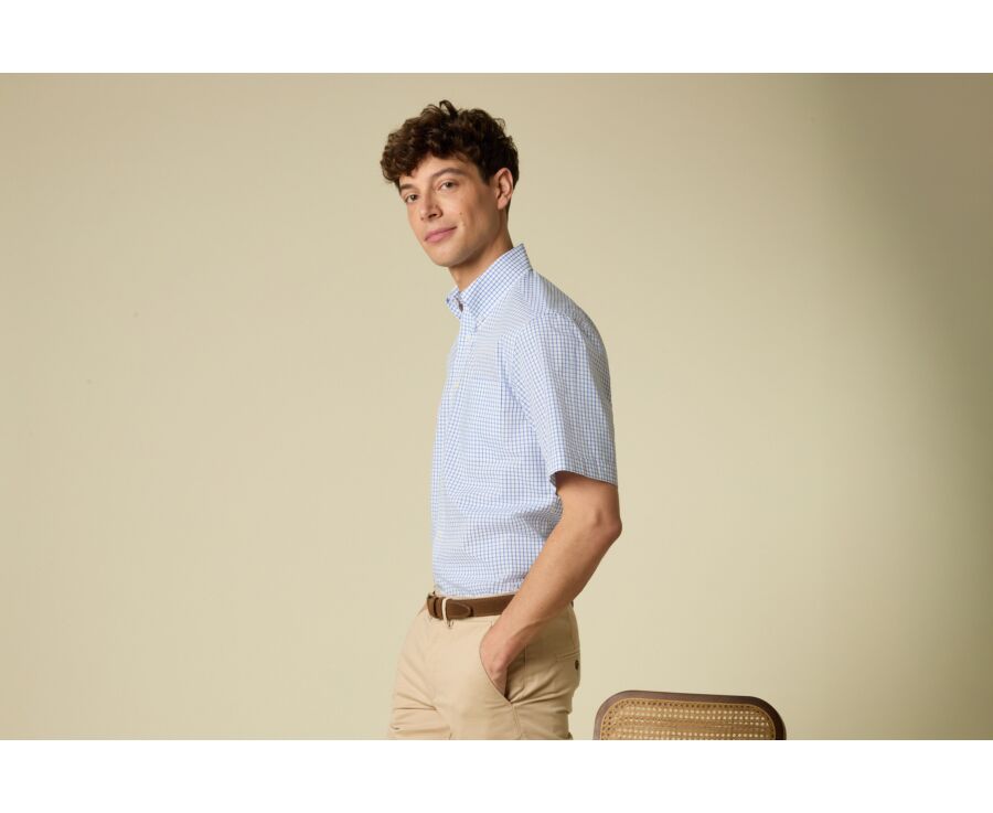 Chemise coton blanche à petits carreaux Bleu Et Blanc - GRAYSON MC