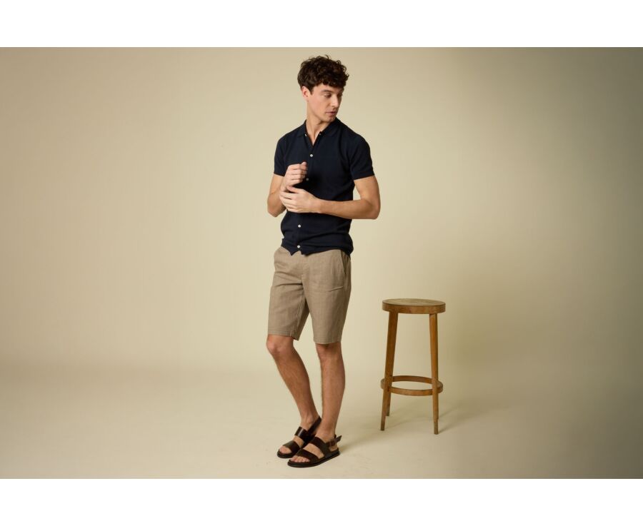 Polo façon chemise en tricot - Marine - BRAXTEN