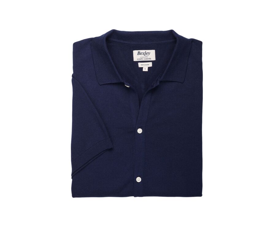 Polo façon chemise en tricot - Marine - BRAXTEN