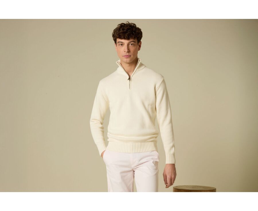 Pull col zippé en coton épais - Ecru - VALDRIK