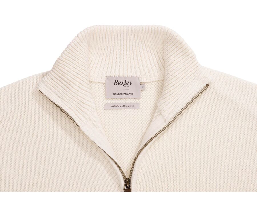 Pull col zippé en coton épais - Ecru - VALDRIK
