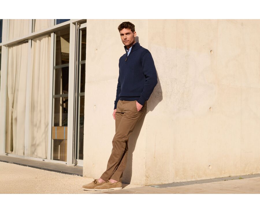 Pull col zippé en coton épais - Navy - VALDRIK