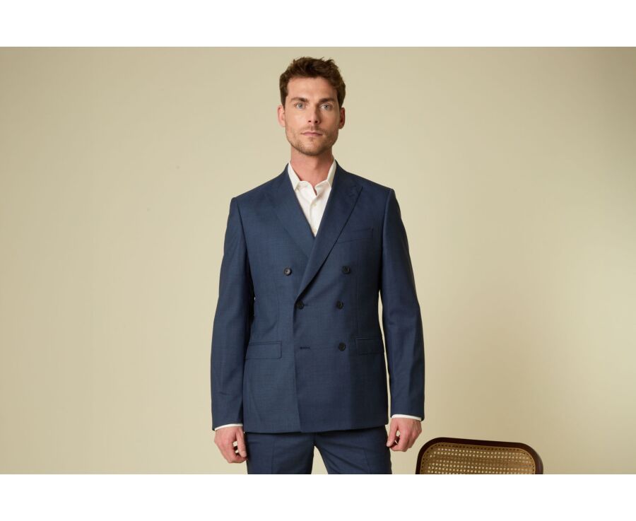 Veste de costume Croisée Lazare - Bleu chiné - LAZARE