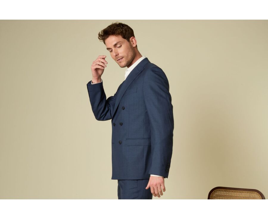 Veste de costume Croisée Lazare - Bleu chiné - LAZARE