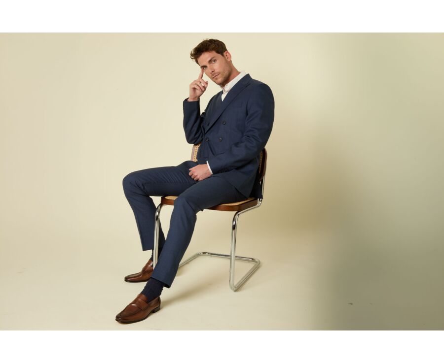 Veste de costume Croisée Lazare - Bleu chiné - LAZARE