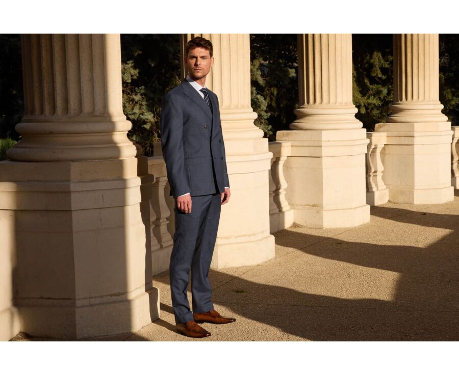 Veste de costume Croisée Lazare - Bleu chiné - LAZARE