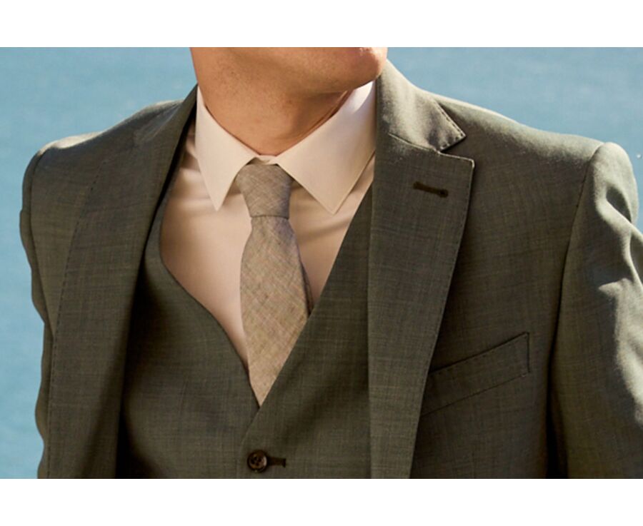 Cravate en Chambray Kaki Coton et Lin
